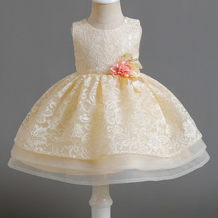Foreign Trade In-Stock Children's Dress Lace Sleeveless Floral Princess Dress Baby First Birthday Party Light Luxury Flower Girl Dress