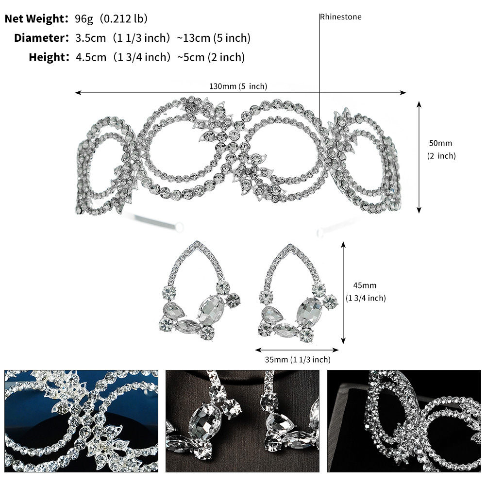 Korean Version Of The Bride Earrings And Headband Set Hollow Alloy Diamond Jewelry Earrings And Headband High-end Wedding Two-piece Set