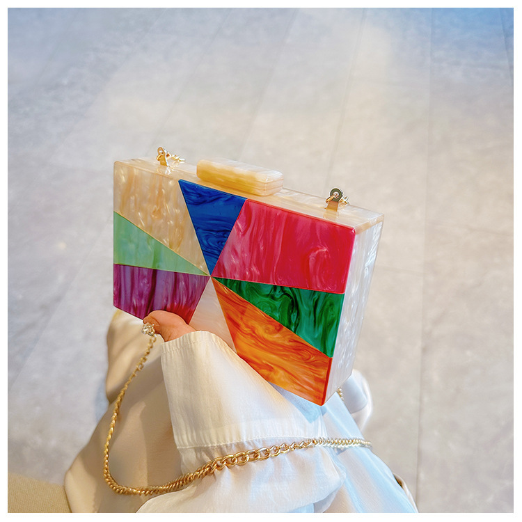 Comercio exterior transfronterizo damas nueva bolsa de acrílico empalmado bolsas de cena de hombro de una sola mano de la boda