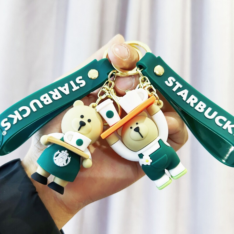 Soft rubber Starbucks keychain pendant doll wholesale car keychain ornaments cute panda cartoon keychain