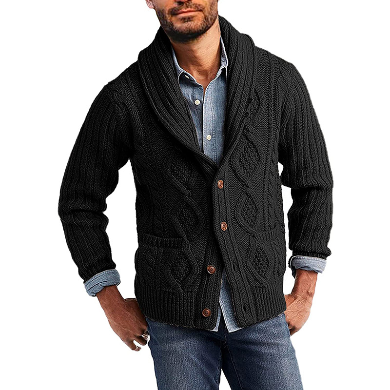 Herrenbekleidung 2024 Zopfmusterpullover Herren Herbst und Winter Einfarbig Langarm Strickjacke Große Größe Europäischer und Amerikanischer Pullover Herren_voghion.com