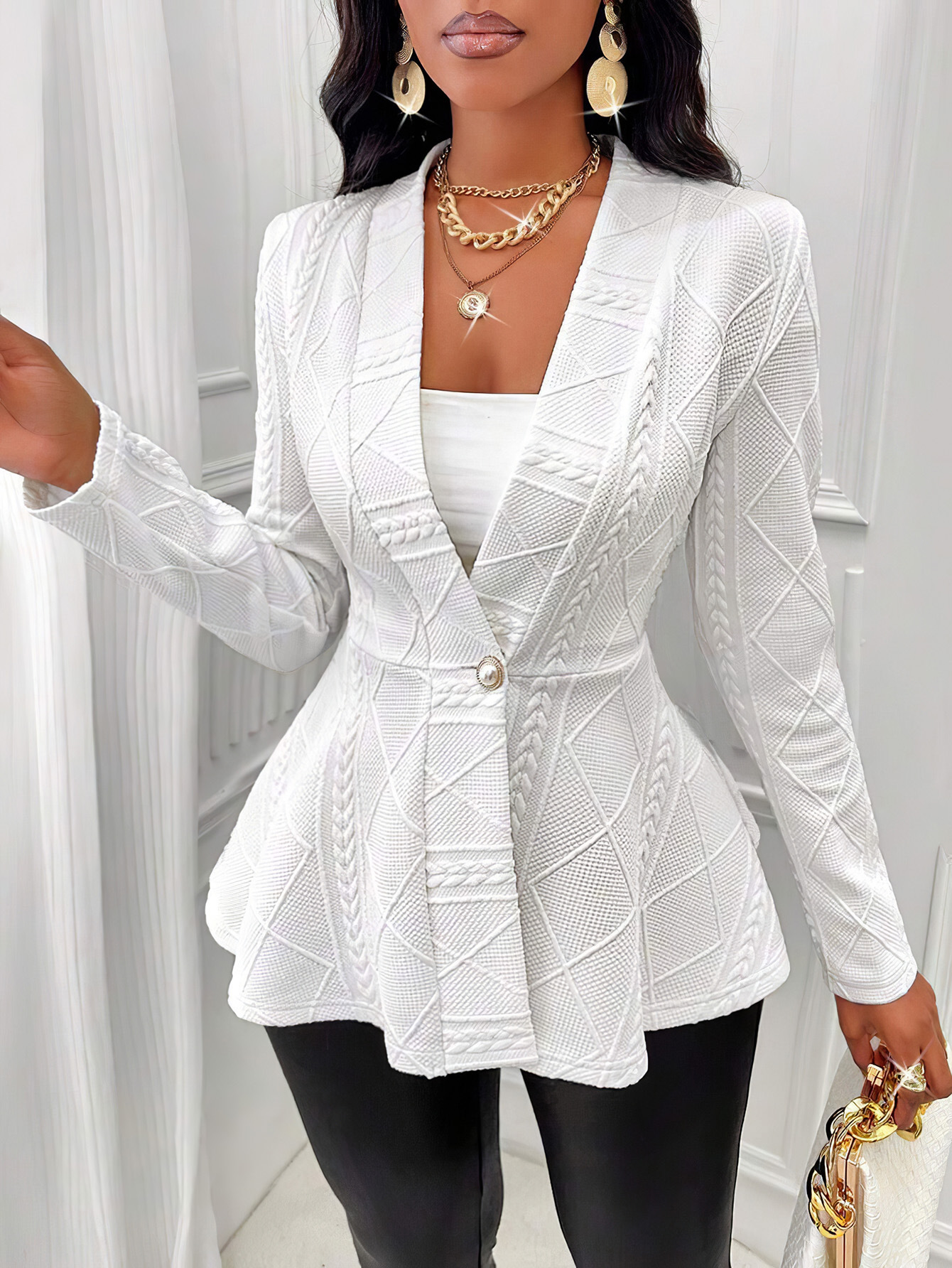 Dames jacquard blazer met een elegante slim fit pasvorm_voghion.com