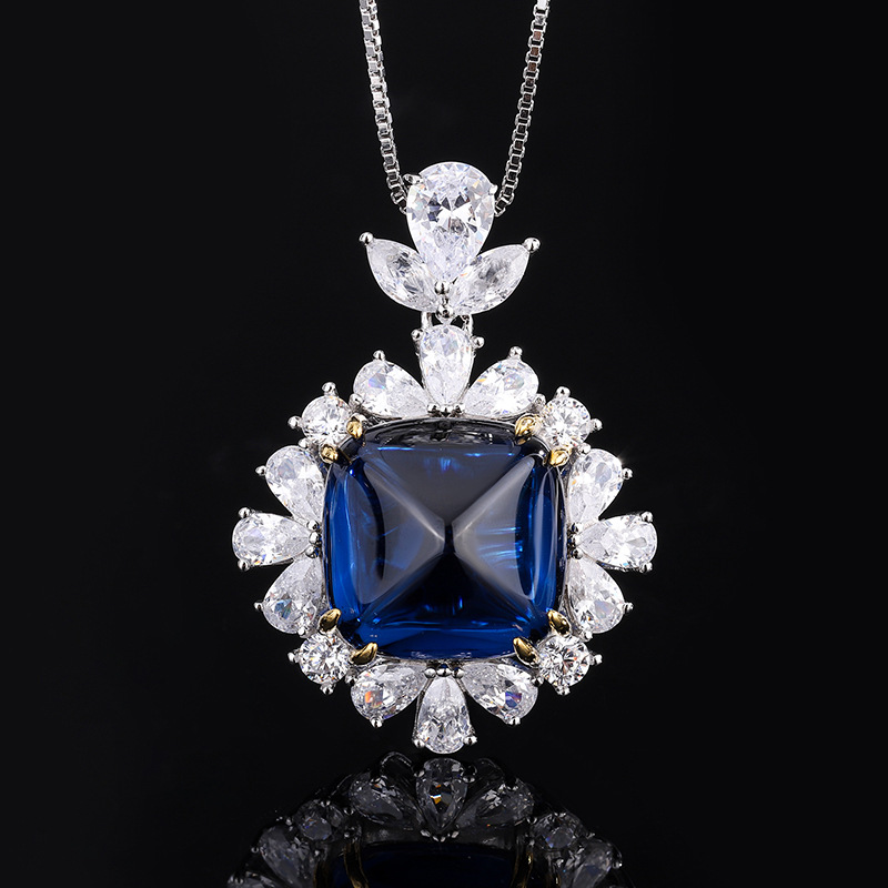 Zhuang Sheng joyería S925 plata imitación color tesoro azul azúcar Torre industria pesada inferior sello colgante anillo traje 14*14-12*1