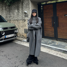 ELSISSI立领双面羊绒大衣加长款带包包2025秋冬季羊毛毛呢外套女