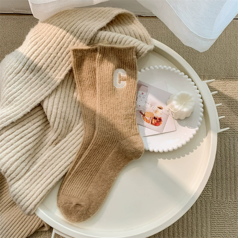 Woolen demi-season Japanese brand cashmere keep warm knee socks, increased thickness, mid-length
