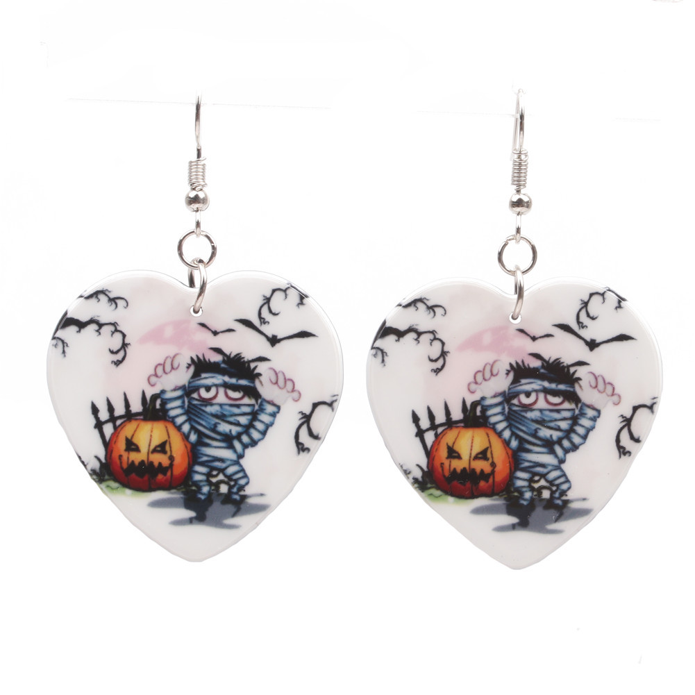 Nuevo Halloween brillante cráneo calabaza pendientes de acrílico pendientes de costura de personalidad de la moda pendientes