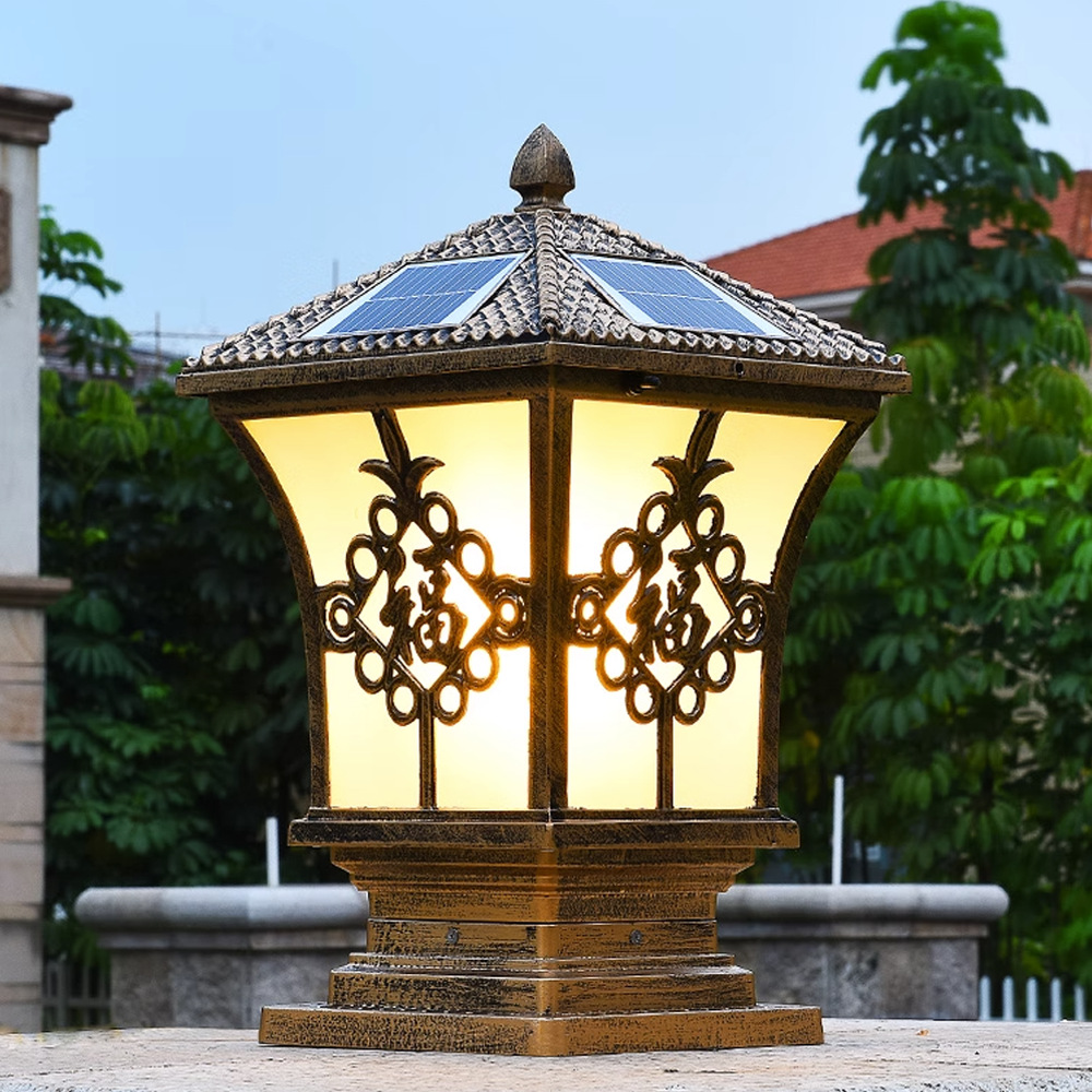 Movable espada fu carácter puerta Pilar lámpara al aire libre Villa impermeable pared faro LED solar Pilar lámpara fabricante