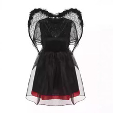 跨境万圣节恶魔与天使连衣裙派对演出角色扮演黑白中空网纱带翅膀