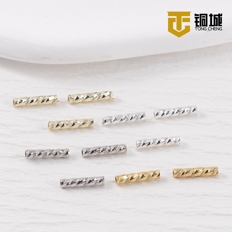 18K Gold Color Preservation Straight Tube Cut Face Gypsophila Pattern Connector diy Jewelry Accessories Bracelet 14K Sleeve