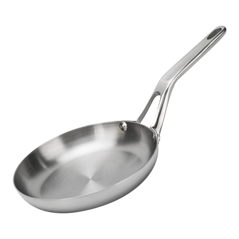 Stainless steel frying pan 304, thickened three‑layer uncoated, single handle, 16–30 cm