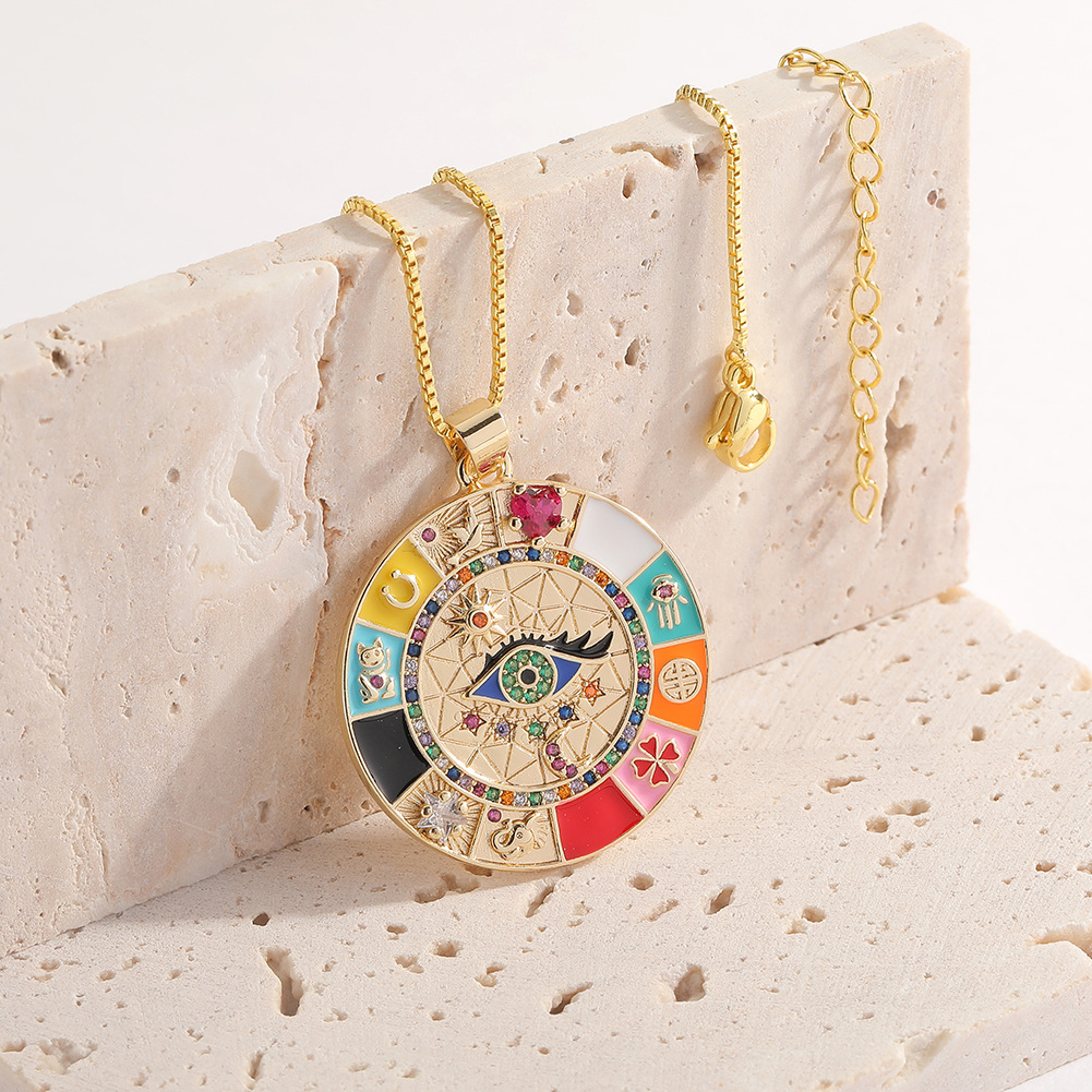 New Evil Eye Pendant Drop Oil Diamonds Geometric Womenu0027s Copper Necklace