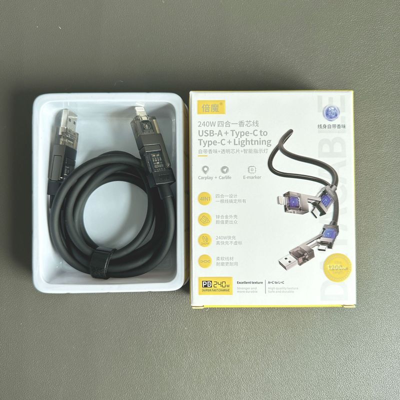 Beimo 240 ワットフレグランスコアフォーインワンスプリング伸縮式車高速充電データケーブル Huawei Android Apple Huawei に適しています|undefined
