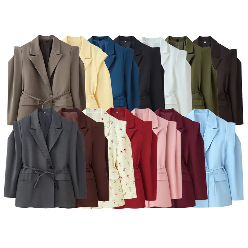 Cross-Border Women's Fashion 2026 Summer New Style French Fashion Versatile Waist-Cinching Tie Wide-Shoulder Blazer Cross-Border Women's Fashion 2026 Summer New Style French Fashion Versatile Waist-Cinching Tie Wide-Shoulder Blazer