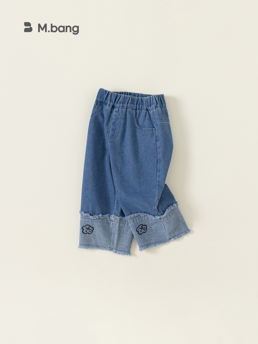 Jeans de pierna recta para niñas Youbao, ropa exterior elegante para otoño, pantalones anchos con bordado floral para niñas pequeñas.