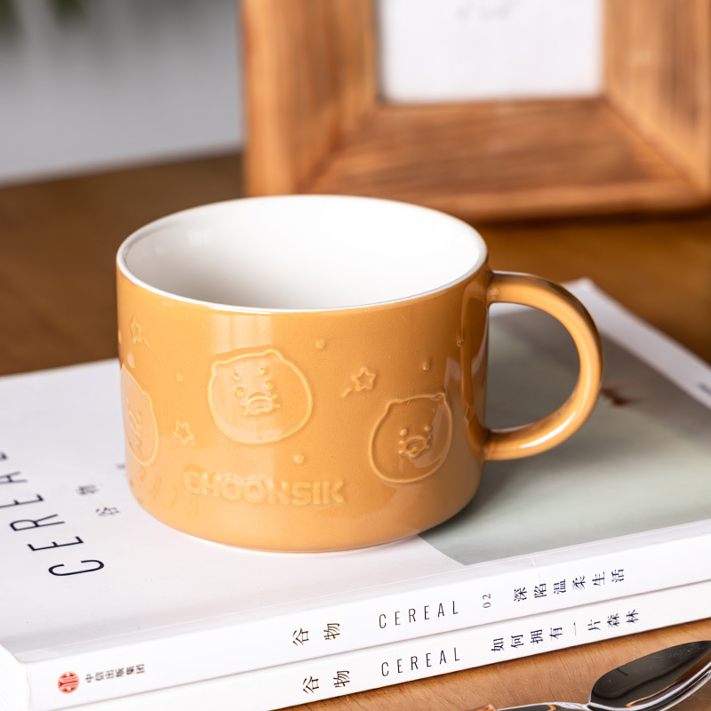 Relieve creativo de dibujos animados tazas de cerámica de oficina tazas de agua tazas de leche de desayuno tazas de avena tazas de café al por mayor
