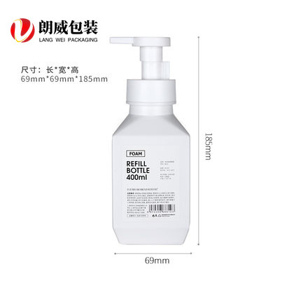 HDPE botella de espuma cuadrada desinfectante de manos botella de gel de ducha botella cosmética botella de espuma de limpieza