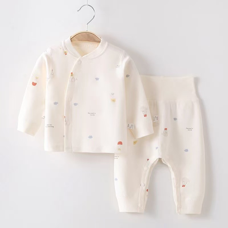 Baby thermal underwear set, two-piece pure cotton high-waisted tummy-protecting underwear, spring and autumn baby pure cotton close-fitting pajamas