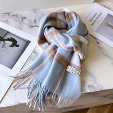 尖货英伦100%羊毛格子围巾女冬季学生百搭男保暖情侣围脖生日礼物