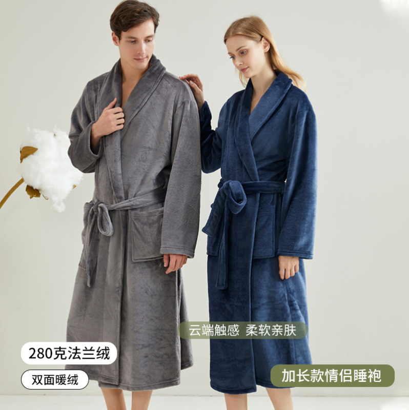 フランネルナイトガウン、冬用の厚いロングバスローブ、女性用の高級カップルナイトガウン、快適で肌に優しいフランネルナイトガウン|undefined