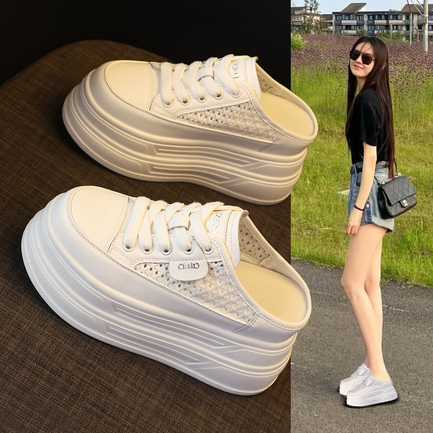 Giày sneaker nữ đế dày tăng chiều cao, phong cách basic trắng, form slip-on tiện lợi — màu trắng