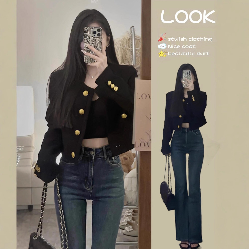 Tweed Style Tweed Jacket for Women 2025 Spring and Autum New High-End Casual Elegant Woolen Top for Small People