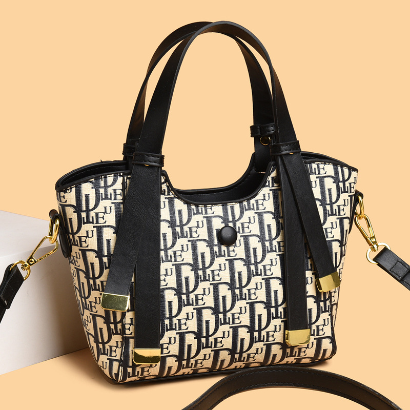 Luxury Vintage Bucket Bag for Women 2026 New Large Capacity Shoulder Handbag Versatile Crossbody Bag with Print