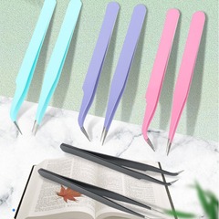 ステンレスピンセット卸売りカラー手帳クリップ先エルボーピンセット接ぎ木偽まつげピンセット多機能クリップ