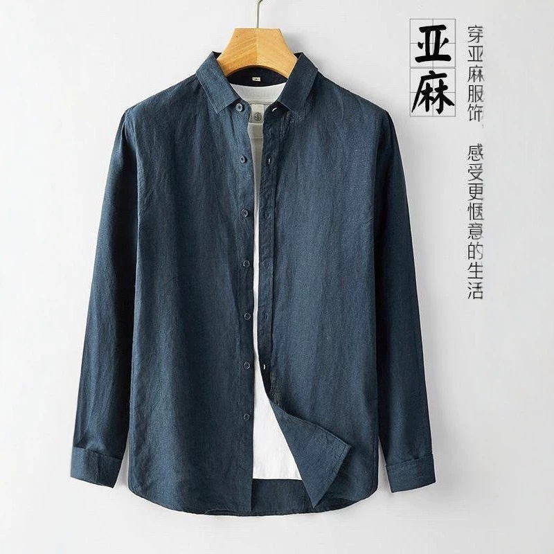 Linen Shirt Men's Long-Sleeved Thin Loose-Fitting Business Casual Base Shirt Middle-Aged Breathable Cotton and Linen Sun Protection Jacket Linen Shirt Men's Long-Sleeved Thin Loose-Fitting Business Casual Base Shirt Middle-Aged Breathable Cotton and Linen Sun Protection Jacket