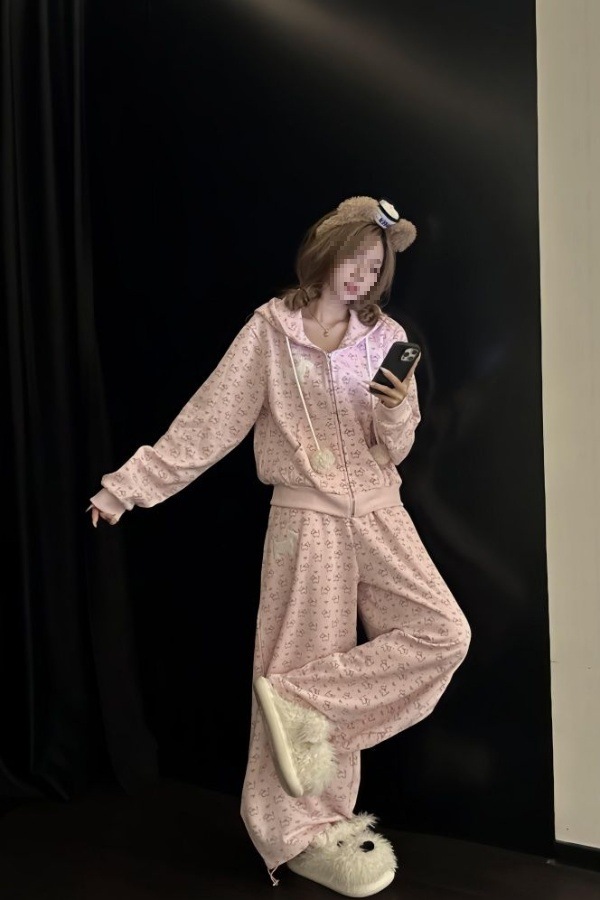 软妹子可爱休闲运动套装女秋冬季韩版连帽学生卫衣卫裤时尚两件套