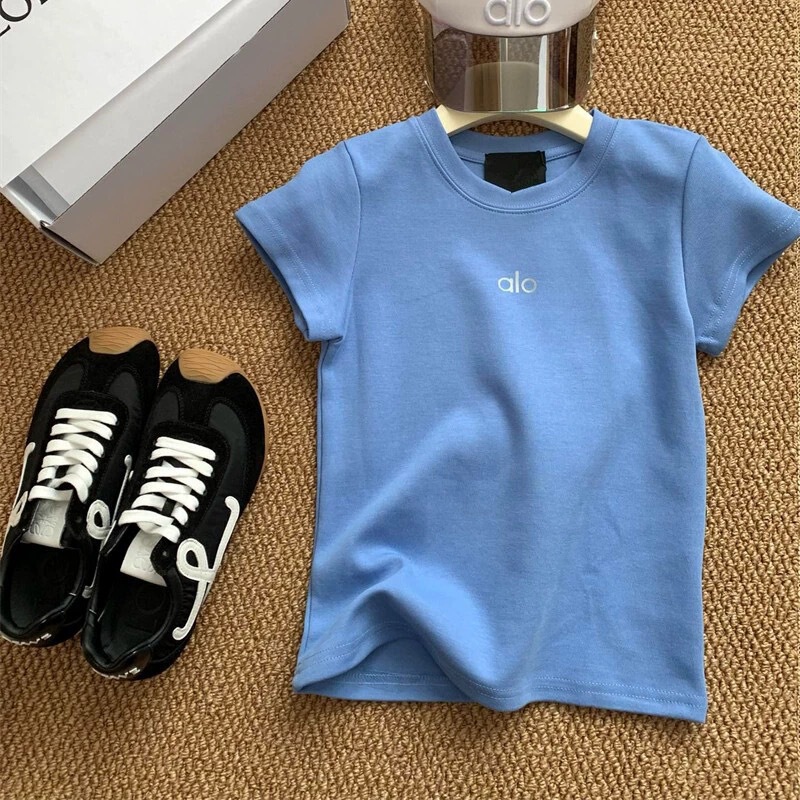 alo25 春夏新作 ラウンドネック 半袖 Tシャツ レディース スリムフィット 万能トップス ボトリングシャツ ショートトップ トレンド|undefined