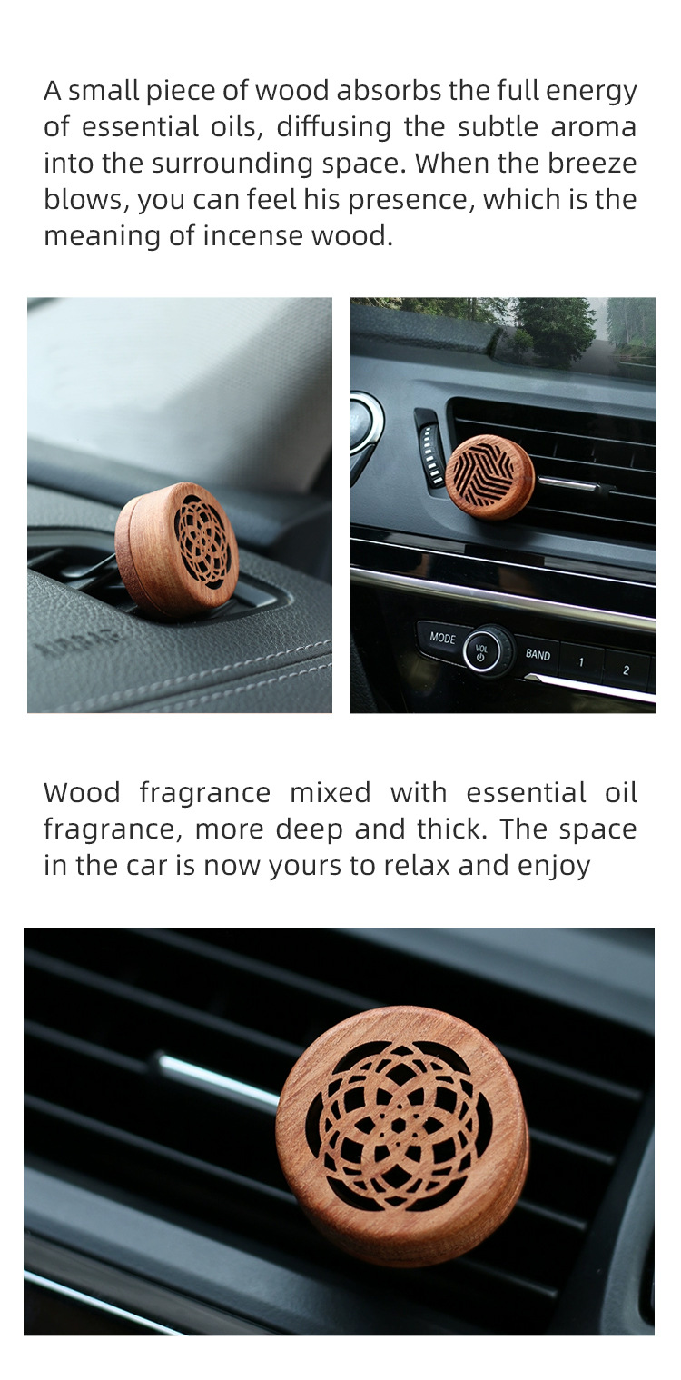 Solid wood car air outlet diffuser essential oil aromatherapy Rosewood wooden car aromatherapy volcanic stone diffuser