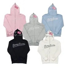 Y2g women's zipper hoodie Hello Kitty women's hip hop sweatshirt Gothic print hooded