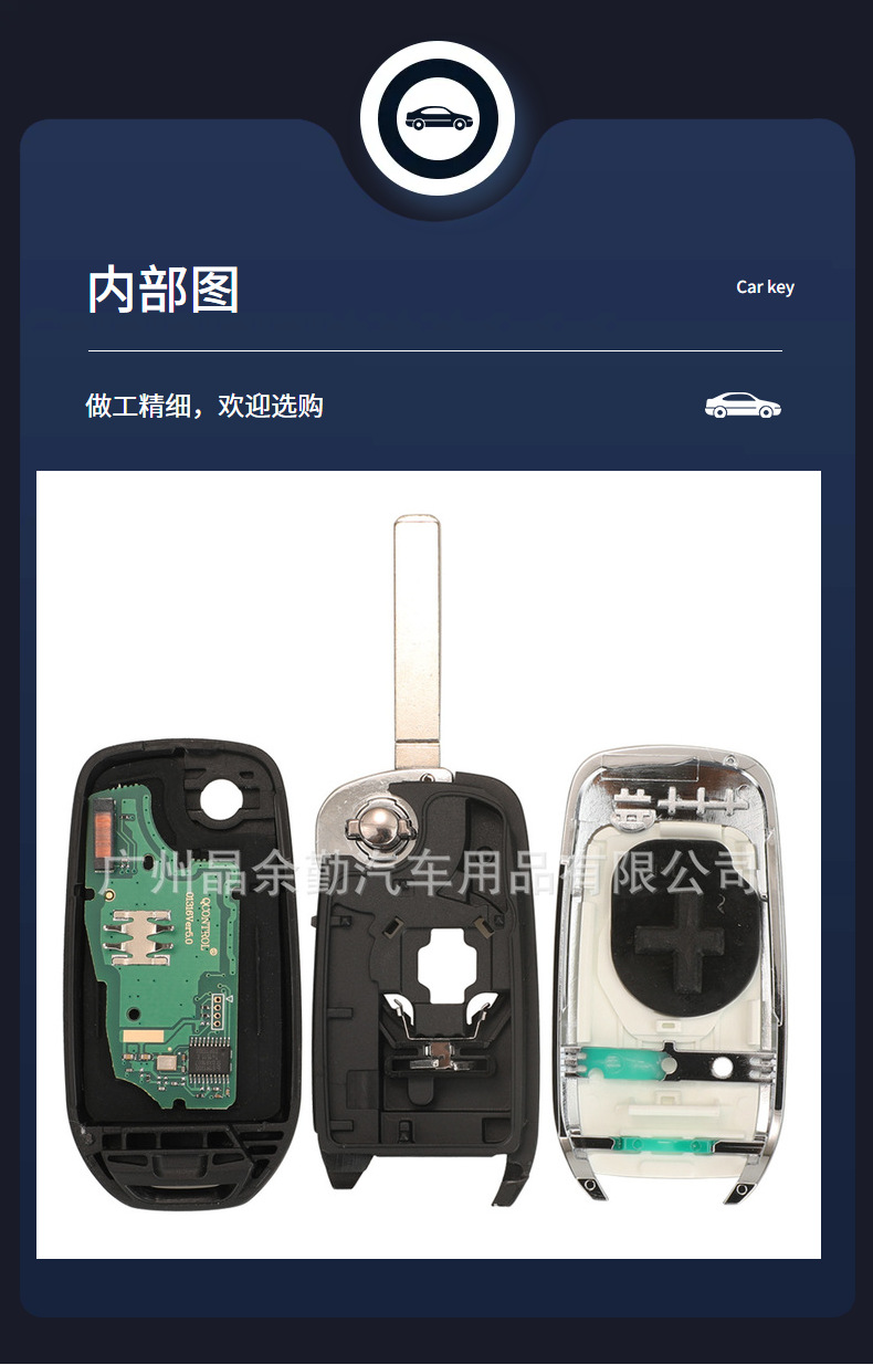 Suitable for Renault 2-key straight plate remote control car key 4A,Pcf7952e 433mhz