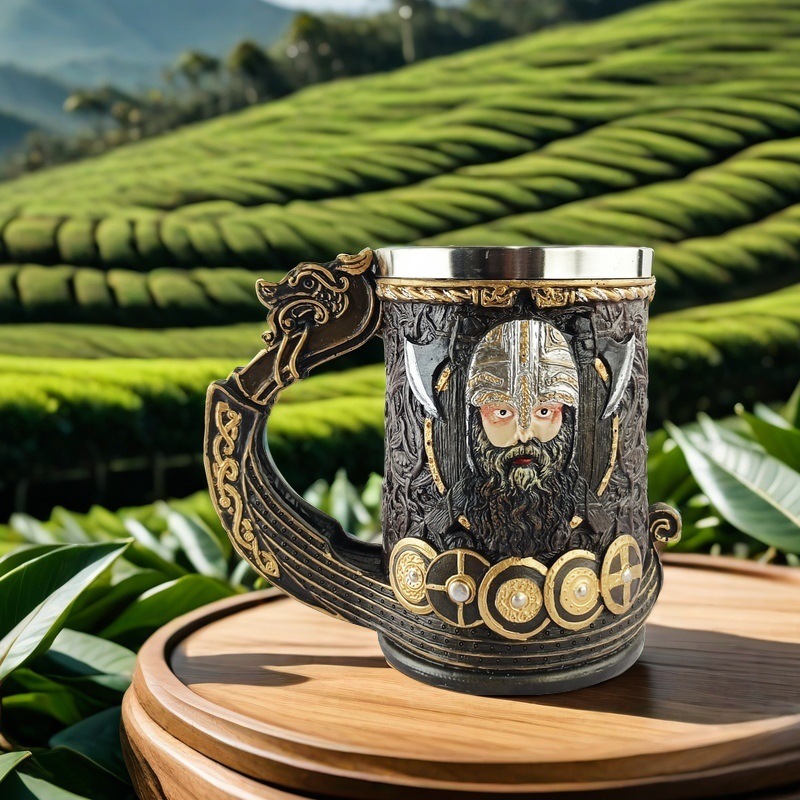 Vasos de cerveza vikingos medievales europeos transfronterizos 3D vikingos vikingos vasos de agua de acero inoxidable