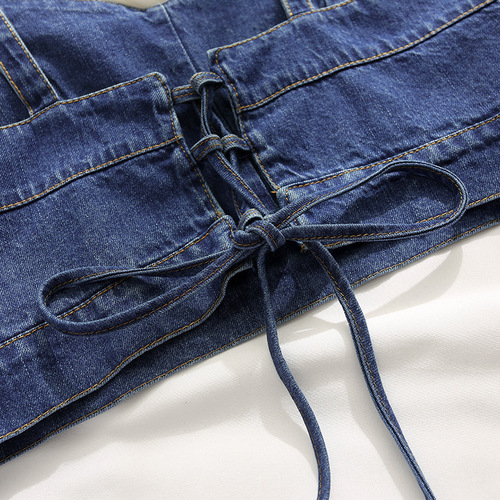 Denim suspender vest for women chic fashion short strap design slim fit beautiful back outer layering top summer