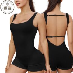Spring New European and American Seamless Sexy Bodysuit with Ribbed Dry-Wicking Back Design Sports Tank Top Yoga Suit