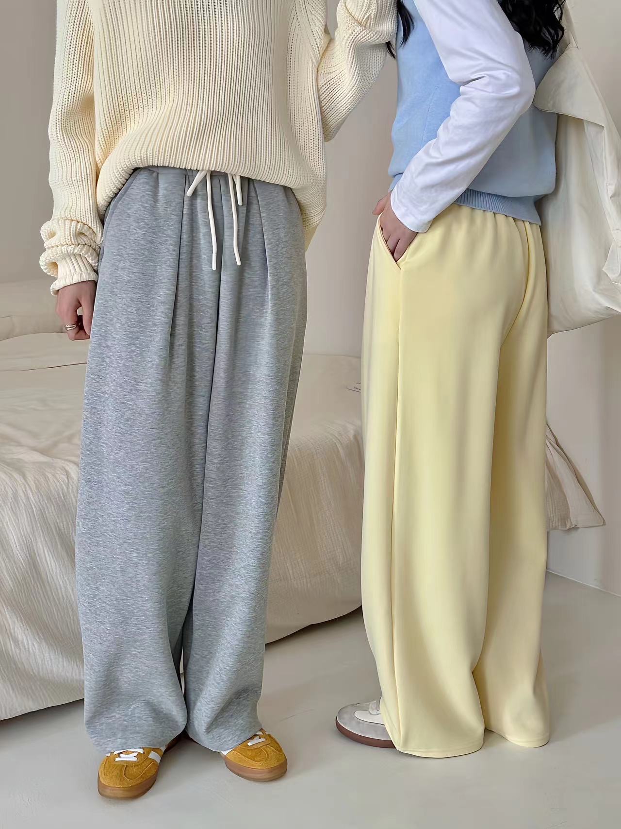Finna Fu estilo coreano de principios de otoño pantalones de piernas anchas rectas para mujeres pantalones deportivos casuales de color macarón sueltos pantalones de algodón image 4