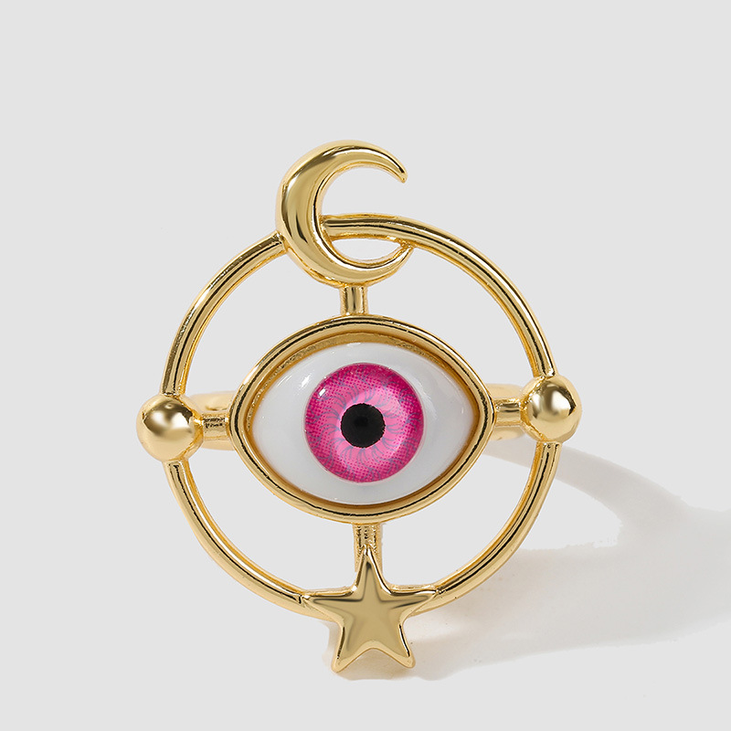 Trendy exquisite gold copper stars moon eye simple ring jewelry