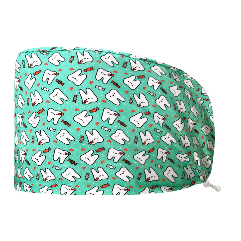 Sombrero de algodón estampado, bonito sombrero de enfermera, dientes, electrocardiograma, herramienta médica, patrón, sombrero de trabajo, sombrero Baotou, exportación