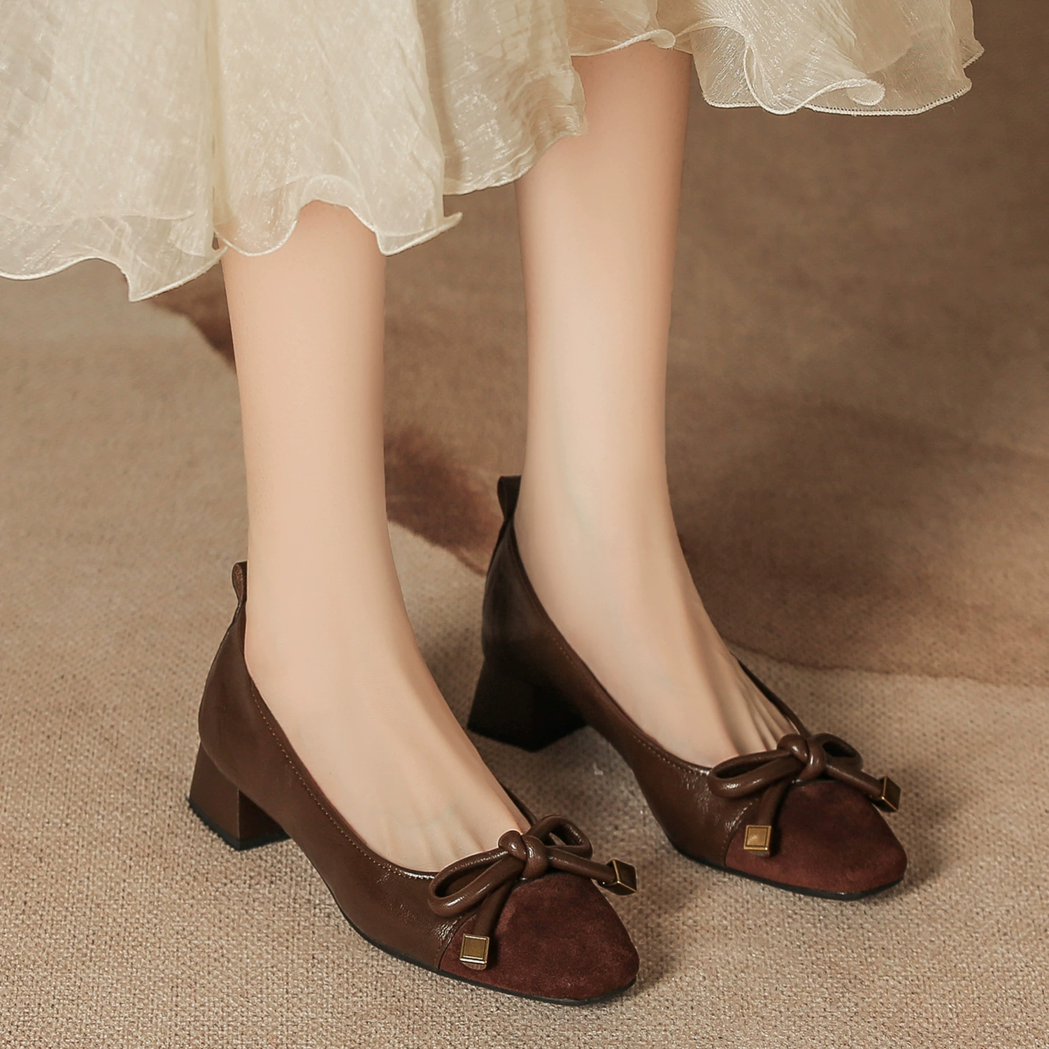 H965-2 туфли на толстом каблуке женские осенние новые замши банты ретро французские туфли на высоком каблуке мягкие ноги женщины