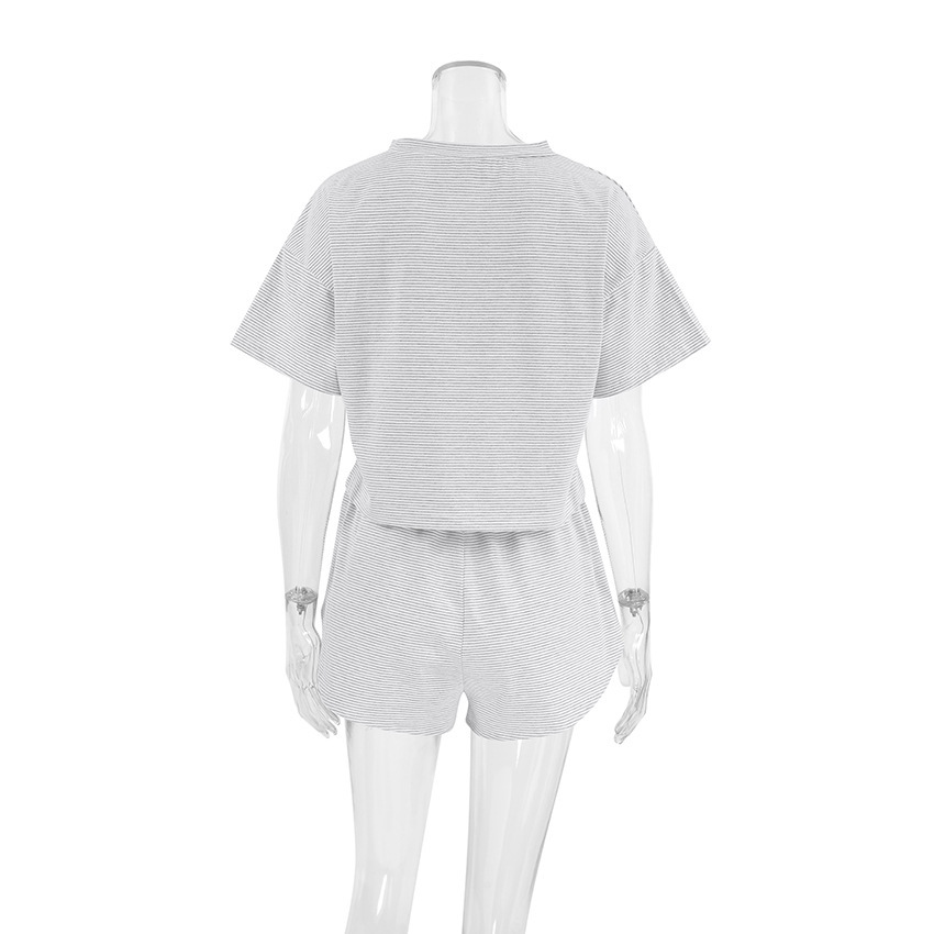 245g Weight Short Sleeve Sleeve Length Pajamas Lingerie Type Pullovers Placket Type Cotton, Polyester Fabric Type Short Top Length Shorts Sets Sets Type 2 Pieces Set Quantity Home Occasion Collarless Neckline Breathable Function Loose Fit Type Stripe Pattern Summer, Spring Season Women's Gender Casual Style Home Women's Casual Stripe Cotton Polyester Shorts Sets Pajama Sets 2