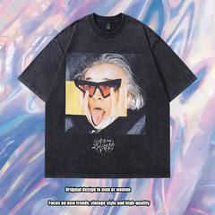 TKPAアメリカ式高街潮牌vibe怠惰な風が水洗いして重いポンドの純綿半袖tシャツins古着半袖