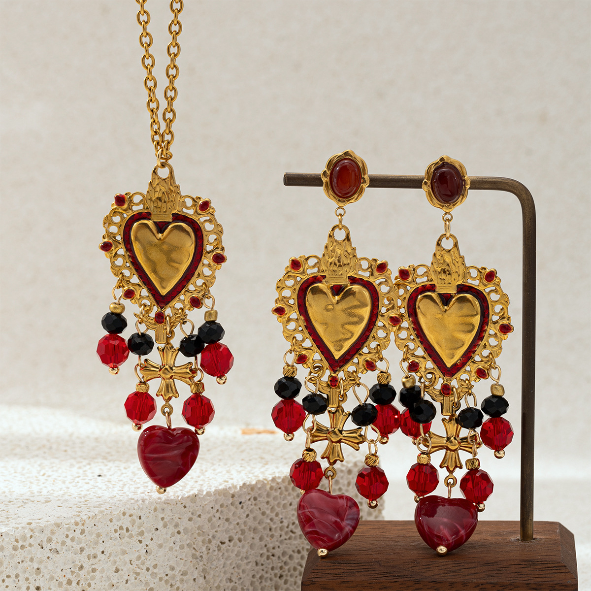 Taina europa y americana pendientes de acero inoxidable lujo ligero amor bordilla color goteo de aceite conjunto de joyas acrílicas