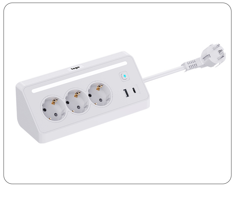 2025 yeni Alman tarzı masaüstü priz çoklayıcı 360 derece dönen ortam ışığı çocuk korumalı alt kontrol anahtarı USB soketi