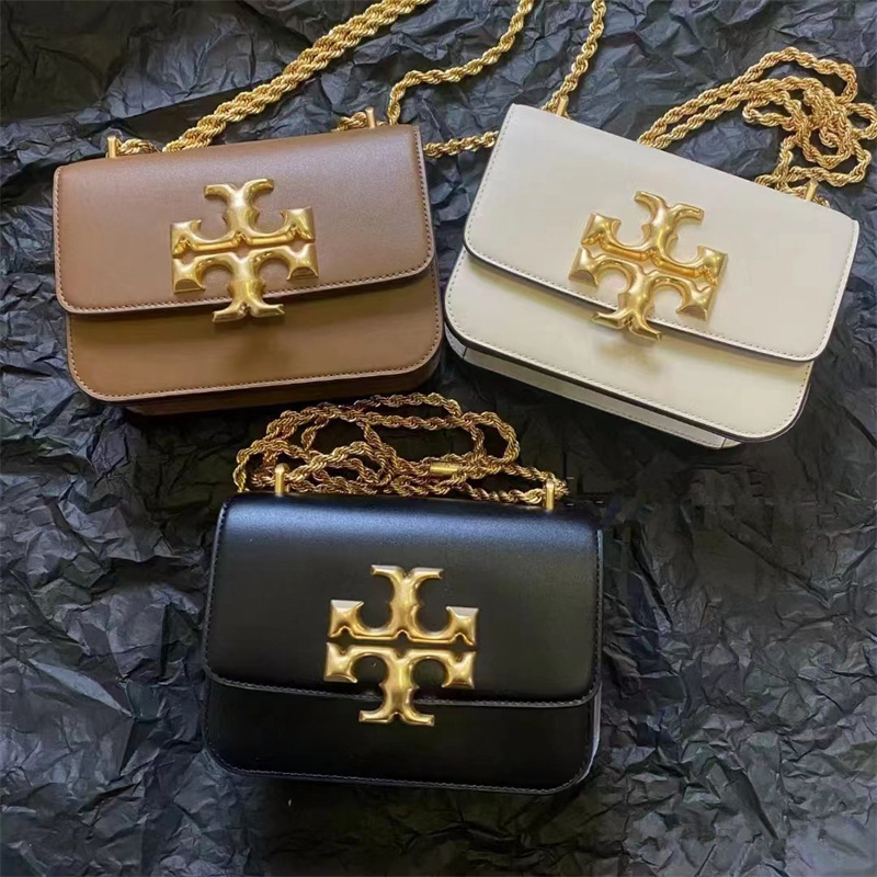 Tb New Model Eleanor Small Gold Brick Double t Lock Metal Chain Small Square Bag Tofu Bag Crossbody Shoulder Bag for Women