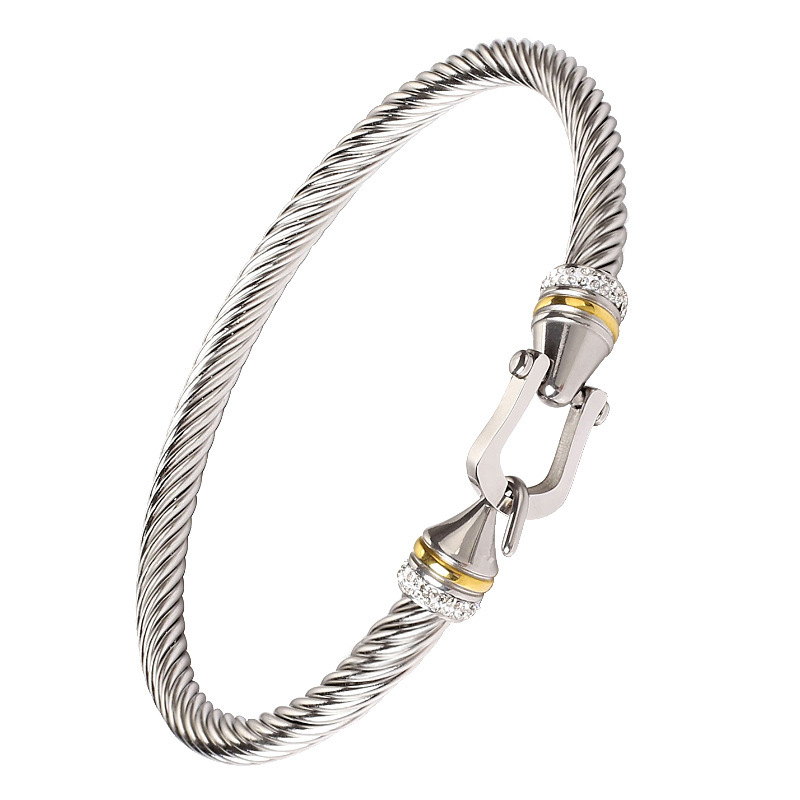 European and American 18K gold Women's Popular silk twisted wire hook bracelet multi-Diamond titanium steel bracelet stainless steel cable bracelet wholesale European and American 18K gold Women's Popular silk twisted wire hook bracelet multi-Diamond titanium steel bracelet stainless steel cable bracelet wholesale