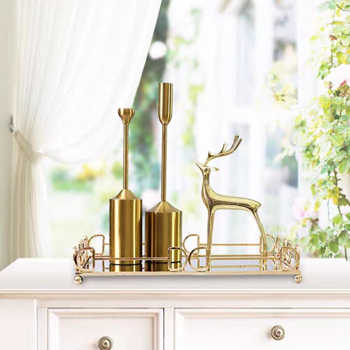 Cross-border European-style electroplated light luxury gold mirror plate incense node center plate decorative dessert stand decorative fruit plate
