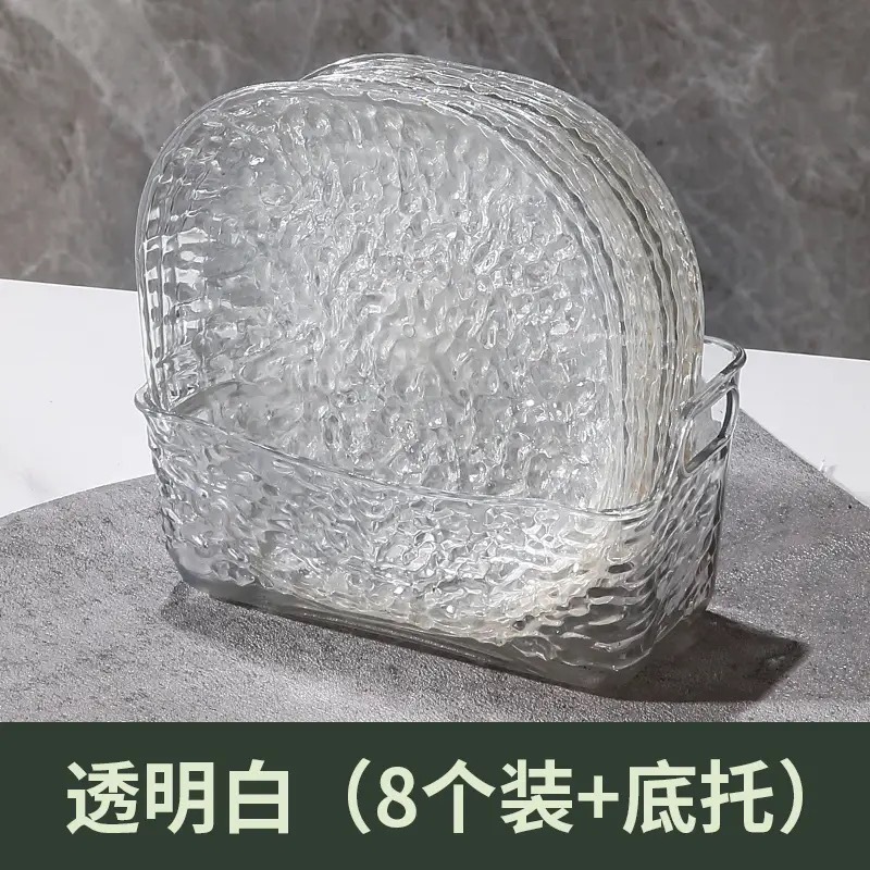 투명한 흰색 뼈 접시 15cm(접시 8개 + 베이스 1개 9개 세트) 상자에 들어 있음