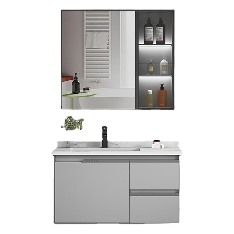 Moderno minimalista espacio de aluminio baño lavabo gabinete combinación lavabo del baño Placa de roca lavabo inteligente espejo del baño gabinete