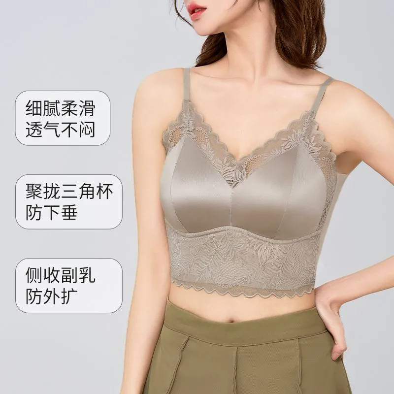 New Lace Camisole Vest for Women, Beautiful Backless Bra with Padded Chest, Anti-Exposure, Strapless Base Layer, Sexy Short Top for Summer